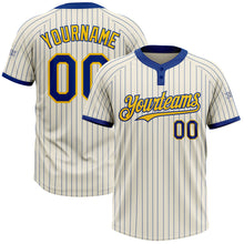 Load image into Gallery viewer, Custom Cream Royal Pinstripe Yellow Two-Button Unisex Softball Jersey
