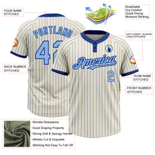 Load image into Gallery viewer, Custom Cream Royal Pinstripe Light Blue Two-Button Unisex Softball Jersey
