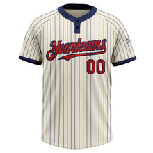 Laden Sie das Bild in den Galerie-Viewer, Custom Cream Navy Pinstripe Red Two-Button Unisex Softball Jersey
