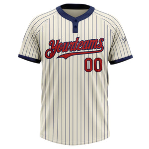 Custom Cream Navy Pinstripe Red Two-Button Unisex Softball Jersey