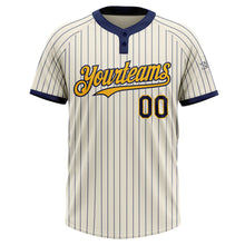 Load image into Gallery viewer, Custom Cream Navy Pinstripe Gold Two-Button Unisex Softball Jersey
