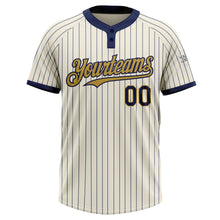 Load image into Gallery viewer, Custom Cream Navy Pinstripe Old Gold Two-Button Unisex Softball Jersey

