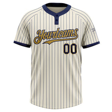 Laden Sie das Bild in den Galerie-Viewer, Custom Cream Navy Pinstripe Old Gold Two-Button Unisex Softball Jersey
