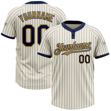 Laden Sie das Bild in den Galerie-Viewer, Custom Cream Navy Pinstripe Old Gold Two-Button Unisex Softball Jersey
