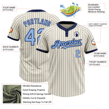 Load image into Gallery viewer, Custom Cream Navy Pinstripe Light Blue Two-Button Unisex Softball Jersey
