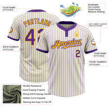 Load image into Gallery viewer, Custom Cream Purple Pinstripe Gold Two-Button Unisex Softball Jersey

