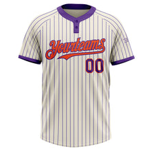 Load image into Gallery viewer, Custom Cream Purple Pinstripe Orange Two-Button Unisex Softball Jersey
