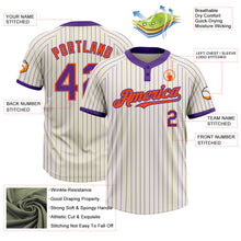 Laden Sie das Bild in den Galerie-Viewer, Custom Cream Purple Pinstripe Orange Two-Button Unisex Softball Jersey
