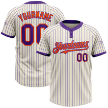 Load image into Gallery viewer, Custom Cream Purple Pinstripe Orange Two-Button Unisex Softball Jersey
