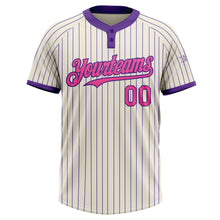 Load image into Gallery viewer, Custom Cream Purple Pinstripe Pink Two-Button Unisex Softball Jersey
