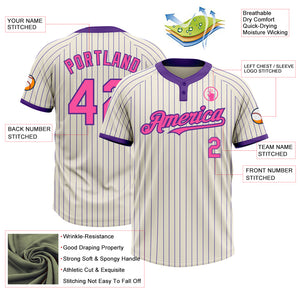 Custom Cream Purple Pinstripe Pink Two-Button Unisex Softball Jersey