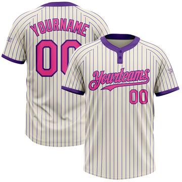 Custom Cream Purple Pinstripe Pink Two-Button Unisex Softball Jersey