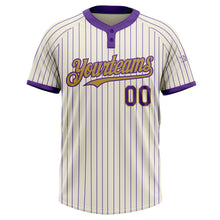 Laden Sie das Bild in den Galerie-Viewer, Custom Cream Purple Pinstripe Old Gold Two-Button Unisex Softball Jersey

