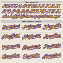 Laden Sie das Bild in den Galerie-Viewer, Custom Cream Purple Pinstripe Old Gold Two-Button Unisex Softball Jersey
