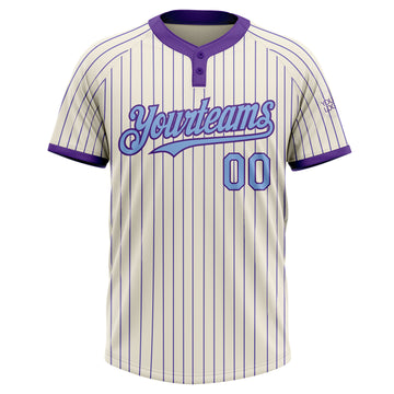 Custom Cream Purple Pinstripe Light Blue Two-Button Unisex Softball Jersey