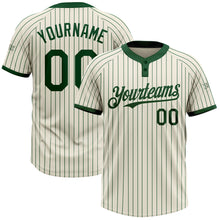 Load image into Gallery viewer, Custom Cream Green Pinstripe Green Two-Button Unisex Softball Jersey
