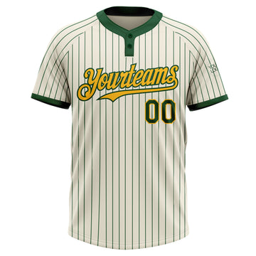 Custom Cream Green Pinstripe Gold Two-Button Unisex Softball Jersey