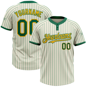 Custom Cream Kelly Green Pinstripe Gold Two-Button Unisex Softball Jersey