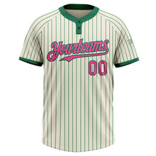 Load image into Gallery viewer, Custom Cream Kelly Green Pinstripe Pink Two-Button Unisex Softball Jersey
