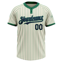 Load image into Gallery viewer, Custom Cream Kelly Green Pinstripe Navy Two-Button Unisex Softball Jersey

