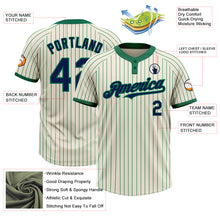 Load image into Gallery viewer, Custom Cream Kelly Green Pinstripe Navy Two-Button Unisex Softball Jersey
