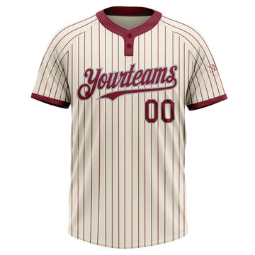 Custom Cream Crimson Pinstripe Gray Two-Button Unisex Softball Jersey