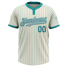 Load image into Gallery viewer, Custom Cream Teal Pinstripe Gray Two-Button Unisex Softball Jersey
