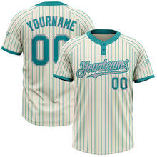 Load image into Gallery viewer, Custom Cream Teal Pinstripe Gray Two-Button Unisex Softball Jersey
