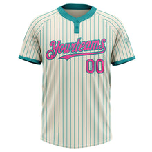 Laden Sie das Bild in den Galerie-Viewer, Custom Cream Teal Pinstripe Pink Two-Button Unisex Softball Jersey
