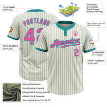Load image into Gallery viewer, Custom Cream Teal Pinstripe Pink Two-Button Unisex Softball Jersey
