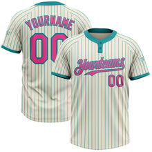 Load image into Gallery viewer, Custom Cream Teal Pinstripe Pink Two-Button Unisex Softball Jersey
