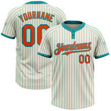 Load image into Gallery viewer, Custom Cream Teal Pinstripe Orange Two-Button Unisex Softball Jersey
