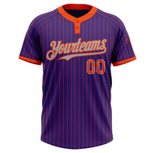 Load image into Gallery viewer, Custom Purple Orange Pinstripe Gray Two-Button Unisex Softball Jersey
