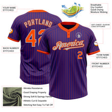 Laden Sie das Bild in den Galerie-Viewer, Custom Purple Orange Pinstripe Gray Two-Button Unisex Softball Jersey
