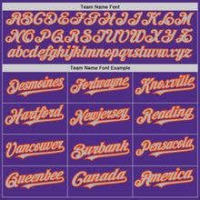 Laden Sie das Bild in den Galerie-Viewer, Custom Purple Orange Pinstripe Gray Two-Button Unisex Softball Jersey

