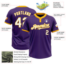 Laden Sie das Bild in den Galerie-Viewer, Custom Purple Gold Pinstripe White Two-Button Unisex Softball Jersey
