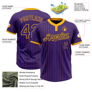 Custom Purple Gold Pinstripe Gold Two-Button Unisex Softball Jersey