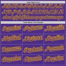 Laden Sie das Bild in den Galerie-Viewer, Custom Purple Gold Pinstripe Gold Two-Button Unisex Softball Jersey

