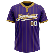 Laden Sie das Bild in den Galerie-Viewer, Custom Purple Old Gold Pinstripe White Two-Button Unisex Softball Jersey
