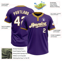 Laden Sie das Bild in den Galerie-Viewer, Custom Purple Old Gold Pinstripe White Two-Button Unisex Softball Jersey
