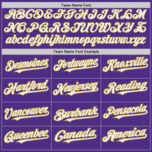 Laden Sie das Bild in den Galerie-Viewer, Custom Purple Old Gold Pinstripe White Two-Button Unisex Softball Jersey
