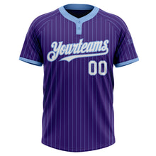 Laden Sie das Bild in den Galerie-Viewer, Custom Purple Light Blue Pinstripe White Two-Button Unisex Softball Jersey
