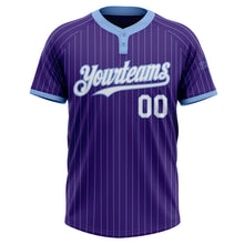 Load image into Gallery viewer, Custom Purple Light Blue Pinstripe White Two-Button Unisex Softball Jersey

