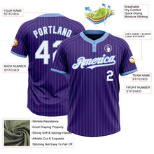 Load image into Gallery viewer, Custom Purple Light Blue Pinstripe White Two-Button Unisex Softball Jersey
