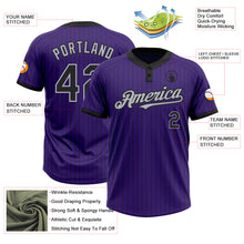 Load image into Gallery viewer, Custom Purple Black Pinstripe Gray Two-Button Unisex Softball Jersey
