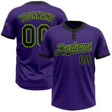 Laden Sie das Bild in den Galerie-Viewer, Custom Purple Black Pinstripe Neon Green Two-Button Unisex Softball Jersey
