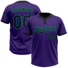 Laden Sie das Bild in den Galerie-Viewer, Custom Purple Black Pinstripe Teal Two-Button Unisex Softball Jersey
