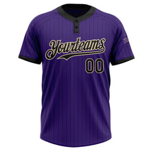 Laden Sie das Bild in den Galerie-Viewer, Custom Purple Black Pinstripe Cream Two-Button Unisex Softball Jersey
