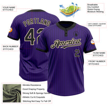 Laden Sie das Bild in den Galerie-Viewer, Custom Purple Black Pinstripe Cream Two-Button Unisex Softball Jersey
