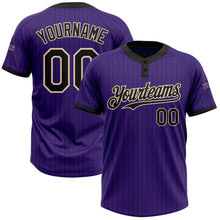 Laden Sie das Bild in den Galerie-Viewer, Custom Purple Black Pinstripe Cream Two-Button Unisex Softball Jersey
